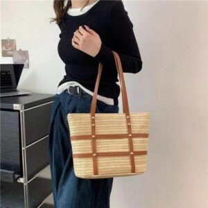 women bags tote straw bags tote summer beach ladies shoulder strap handbags large straw beach bag for women, multicolor