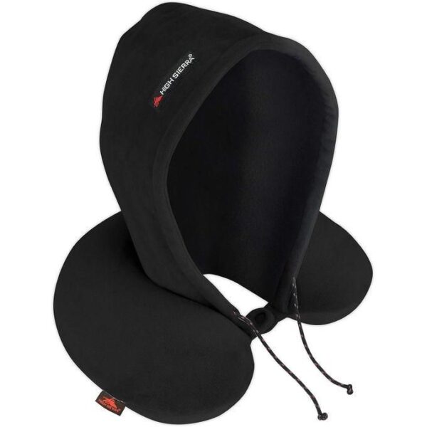 hot sale soft comfortable hooded neck travel pillow u shape airplane neck support cushion with hoodie, multicolor