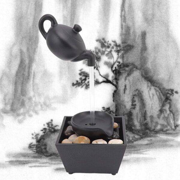 hot sale floating teapot water fountain, usb 5v battery powered tabletop fountain with led lights stones mini tabletop waterfall decoration for home office gift with free pebbles
