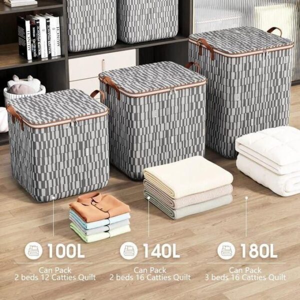 hot sale 3 pcs large capacity non woven fabric quilt duvet/closet organizer/luggage storage bags (size : 110l: 50*45*50cm 140l: 50*56*50cm 180l: 50*50*70cm)