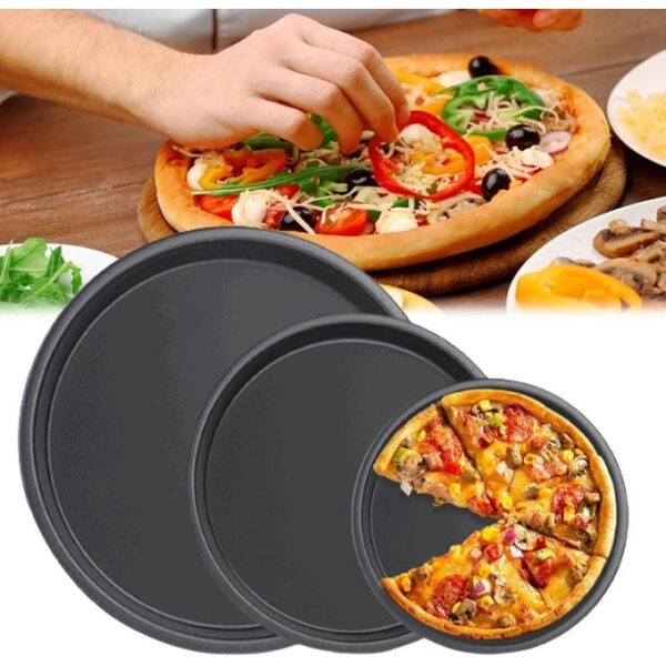 hot sale 3pcs pizza pans set, carbon steel non stick material, smooth edges, sizes: 24cm, 26cm and 27cm