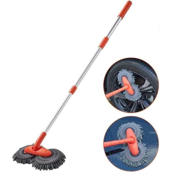 hot sale car wash mop double brush head rotating car brush three section telescopic mop roof window cleaning auto cleaning tools, multicolor
