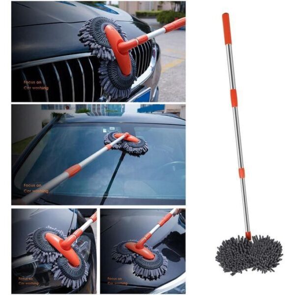 hot sale car wash mop double brush head rotating car brush three section telescopic mop roof window cleaning auto cleaning tools, multicolor