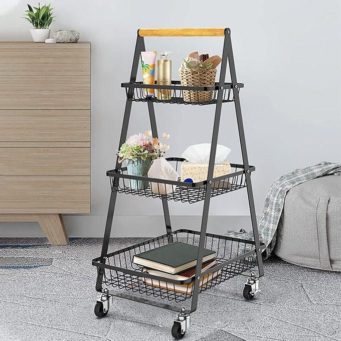 hot sale 3 tier rolling utility cart storage shelves multifunction storage trolley service cart with mesh basket handles and wheels easy assembly for bathroom, kitchen, office, multicolor