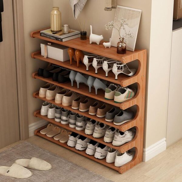 hot sale bamboo shoe rack 6 tier shoe storage organizer entryway shoe shelf open desk shelves desk top organizer shelf multifunction storage rack display shelf bookshelf for home