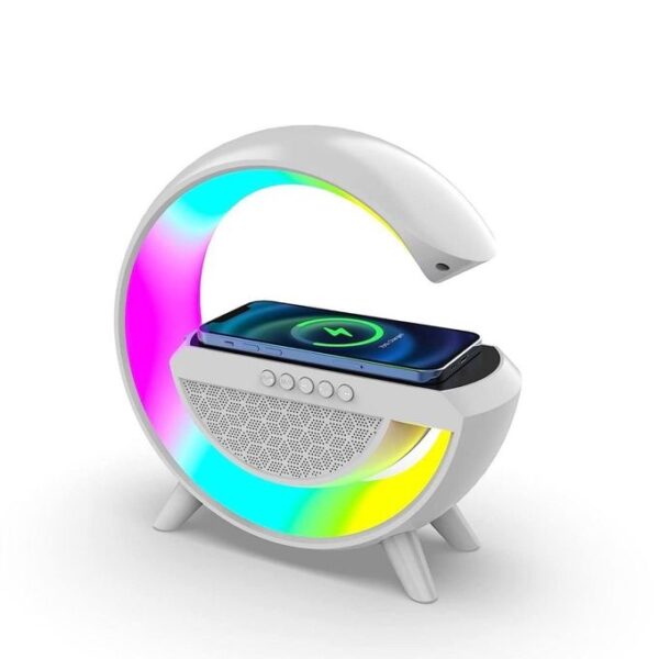 hot sale g shape multifunctional google speaker wireless charger speaker 15 watt with clock