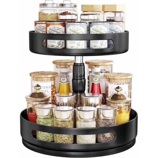 hot sale multifunctional 2 tier rotating seasoning organizer metal lazy turntable adjustable spice organization, multicolor