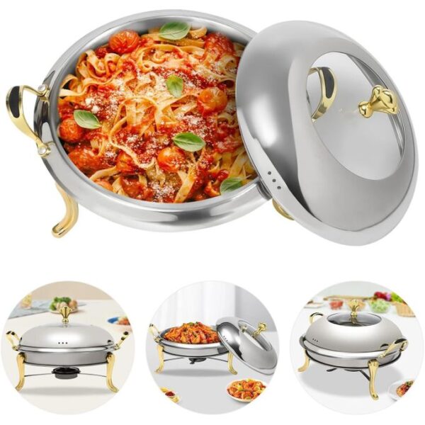hot sale round 3.17qt chafing dish set with lid, round durable buffet warmer, food warmers, lid & fuel frame & fuel holder, stainless steel chafing dish buffet set, 28cm for kitchen party dining, multicolor