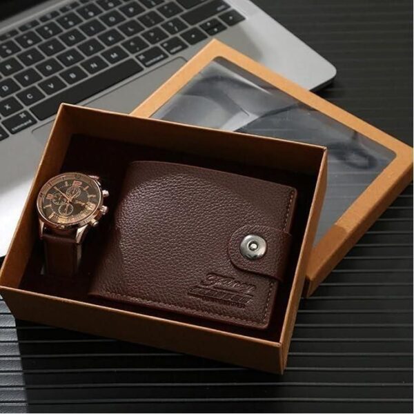 fancy hot sale men's gift set beautifully packaged watch + wallet set creative combination set men boyfriend dad, multicolor