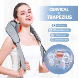 hot sale portable neck massager for pain relief neck, shoulder, back heated massager deep tissue massage for muscles with shiatsu heat for back pain, stress, and muscle tension, multicolor
