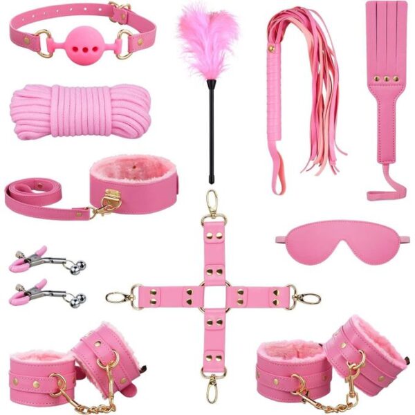 sex bondage bdsm kit restraints upgrade 11pcs sets with adjustable handcuffs collar ankle cuff blindfold feather tickler adult games sex toys for men women and couples foreplay, multicolor