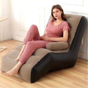 lazy inflatable sofa inflatable deck chair flocking backrest couch, inflatable deck chair with air pump, foldable lounge chair for bedroom and living room, indoor sofa lounge with handrails, multicolor