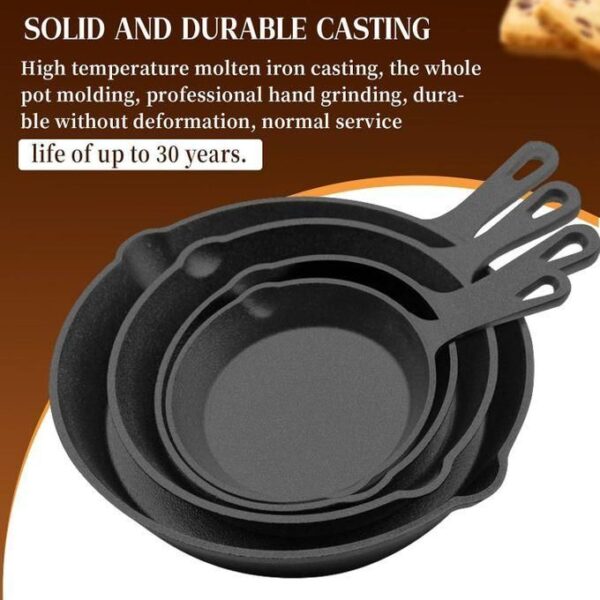 pre seasoned cast iron skillet set 4 piece non stick chef pan, 4 pack mini cast iron skillet, with double drip spouts for stove, oven, grill safe, non stick, with up to 30 years lifespan