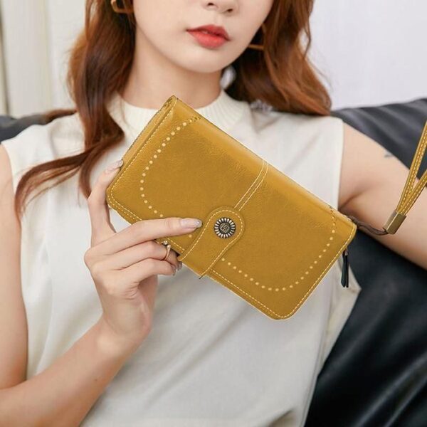 women's wallet genuine leather x ray blocking trifold ladies wallet, women genuine leather credit card holder with rfid blocking large capacity wristlet, large capacity wallet, multicolor