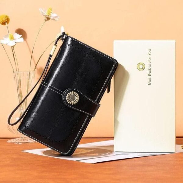 women's wallet genuine leather x ray blocking trifold ladies wallet, women genuine leather credit card holder with rfid blocking large capacity wristlet, large capacity wallet, multicolor