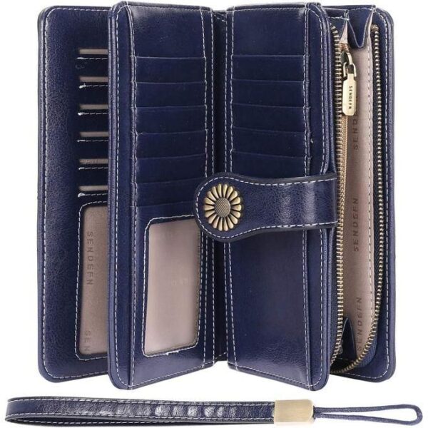 women's wallet genuine leather x ray blocking trifold ladies wallet, women genuine leather credit card holder with rfid blocking large capacity wristlet, large capacity wallet, multicolor