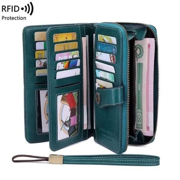 women's wallet genuine leather x ray blocking trifold ladies wallet, women genuine leather credit card holder with rfid blocking large capacity wristlet, large capacity wallet, multicolor