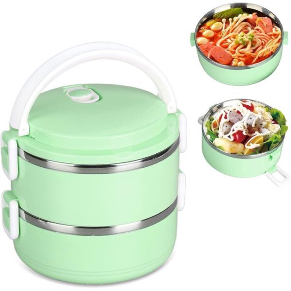 hot sale 2 layer thermal insulated stackable lunch box, insulated bento box, stackable lunch box, thermal lunch box stackable hot food insulated box 304 stainless steel round lunchbox sealed food containers, multicolor