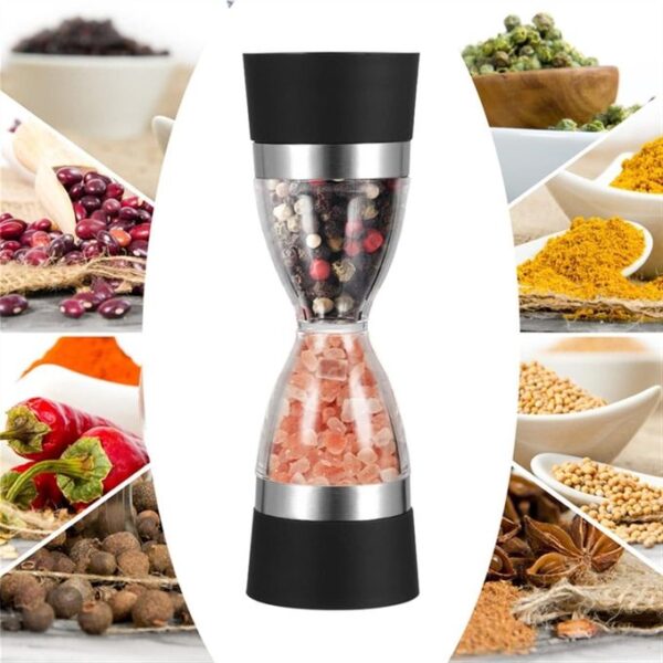 hot sale manually adjustable thickness, hour glass 2 in 1 dual salt pepper mill, pepper grinder, sesame, spice grinder, kitchen spice jar