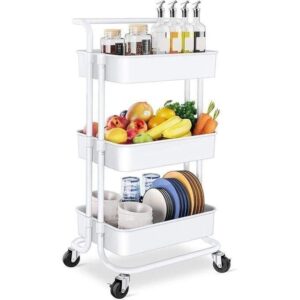 hot sale storage trolley cart, 3 tier storage cart, multi purpose trolley organizer cart with casters, rolling cart metal utility cart for bathroom, kitchen, bedroom storage, multicolor