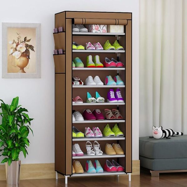 hot sale 9 tiers shoe rack with dustproof cover 27 pair shoe tower stand sturdy shelf storage organizer cabinet perfect for bedroom, closet, entryway, dorm room, multicolor