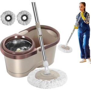hot sale 360°self wringing spinning mop bucket on and machine washable microfiber mop heads –easy to use and store kit plus 2 mop head, multicolor