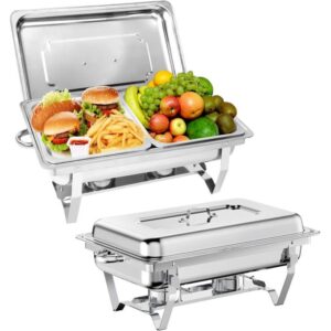 hot sale chafing dish buffet set, 9l chafers for catering with 1 full & 2 half size food pans lids foldable frames fuel holders, stainless steel food warmers for parties buffets banquets dinners