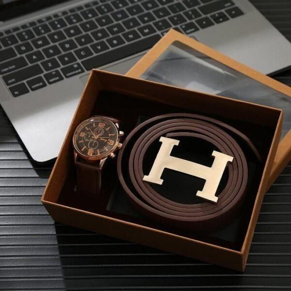 fancy high end business belt and watch two piece gift box father's day gift men watch set for boyfriend birthday, multicolor