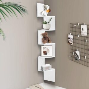 5 tier floating corner shelves i rustic wood home decor display shelves i wall mounted storage shelf i for home office bedroom living room bathroom decorative display storage and more, multicolor