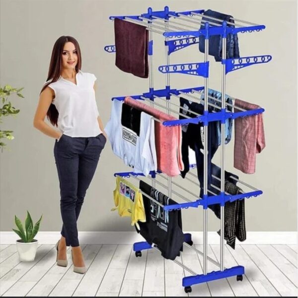 hot sale cloth drying stand pre assembled, large drying area, collapsible 3 tier clothes drying rack with hanger 35 kg drying capacity, multicolor