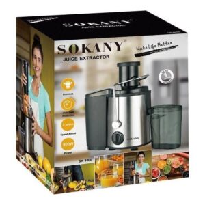 sokany sk 4000 heavy commercial slow juicer juice extractor, juicer 800 w for fruit and vegetables stainless steel, large 65 mm filling opening, 450 ml juice container and 2 speed levels, black/stainless steel