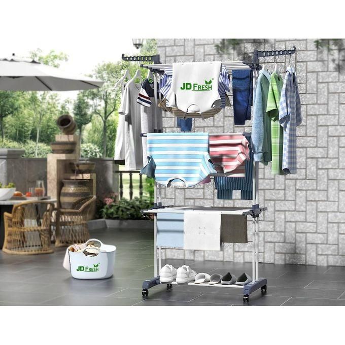 cloth drying stand pre assembled, large drying area, collapsible 3 tier clothes drying rack with hanger 35 kg drying capacity, multicolor cloth drying stand pre assembled, large drying area, collapsible 3 tier clothes drying rack with hanger 35 kg drying capacity, multicolor