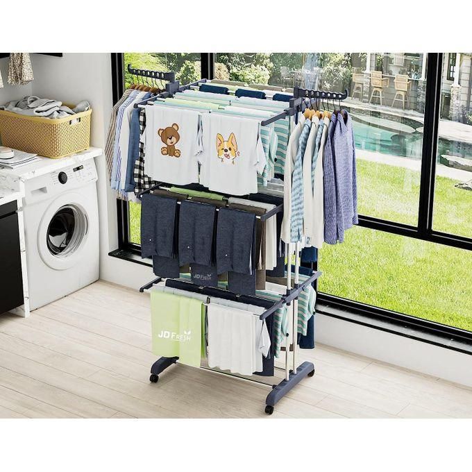 cloth drying stand pre assembled, large drying area, collapsible 3 tier clothes drying rack with hanger 35 kg drying capacity, multicolor cloth drying stand pre assembled, large drying area, collapsible 3 tier clothes drying rack with hanger 35 kg drying capacity, multicolor