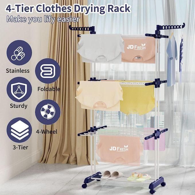 cloth drying stand pre assembled, large drying area, collapsible 3 tier clothes drying rack with hanger 35 kg drying capacity, multicolor cloth drying stand pre assembled, large drying area, collapsible 3 tier clothes drying rack with hanger 35 kg drying capacity, multicolor