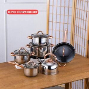 yimeitai hot selling golden handle 12pcs non stick cookware set stainless steel quality kitchenware cookware set
