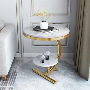 hot sale luxury faux marble look end table sofa side table corner table with storage shelf for home & living room small round indoor outdoor coffee table, multicolor