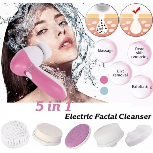 hot sale 5 in 1 silicone electric facial cleansing brush skin face deep wash cleanser massager multi functional face cleaning brush, multicolor