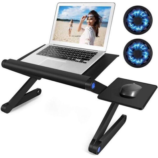 adjustable laptop table stand with fan, adjustable laptop stand, laptop table for bed/recliner/sofa, couch lap top desk with large cooling fans & mouse pad, birthday gifts for women, men, mom, dad, students & friends