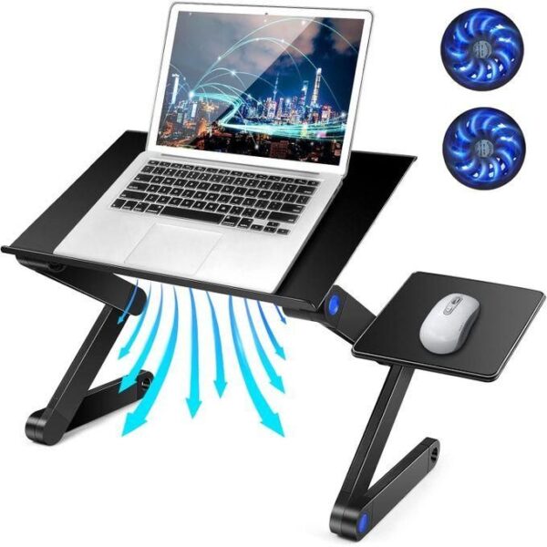 adjustable laptop table stand with fan, adjustable laptop stand, laptop table for bed/recliner/sofa, couch lap top desk with large cooling fans & mouse pad, birthday gifts for women, men, mom, dad, students & friends