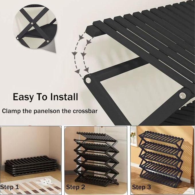 6 tier brown bamboo shoe rack/multifunctional organizer, foldable bamboo shoe rack, black, multi layer, multi functional, space saving, easy assembly, versatile use, multicolor
