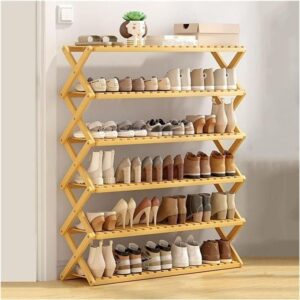 6 tier brown bamboo shoe rack/multifunctional organizer, foldable bamboo shoe rack, black, multi layer, multi functional, space saving, easy assembly, versatile use, multicolor