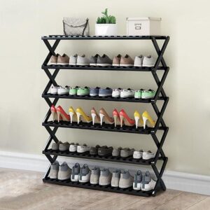 6 tier brown bamboo shoe rack/multifunctional organizer, foldable bamboo shoe rack, black, multi layer, multi functional, space saving, easy assembly, versatile use, multicolor