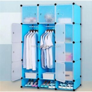hot sale hard semi permanent pp wardrobes with inbuilt shoe rack, diy furniture 12 cube multipurpose magnetic door waterproof wardrobe metallic wire organizer, book shelf, storage cabinet, multicolor