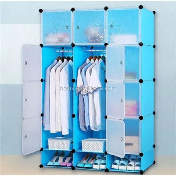 hot sale hard semi permanent pp wardrobes with inbuilt shoe rack, diy furniture 12 cube multipurpose magnetic door waterproof wardrobe metallic wire organizer, book shelf, storage cabinet, multicolor