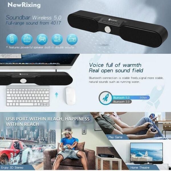 new rixing nr 4017 home theater tv wireless sound bar speaker, soundbar bluetooth speaker bluetooth 5.0 360 ° stereo virtual surround sound hands free speaker 30w power support tf fm usb aux, multicolor