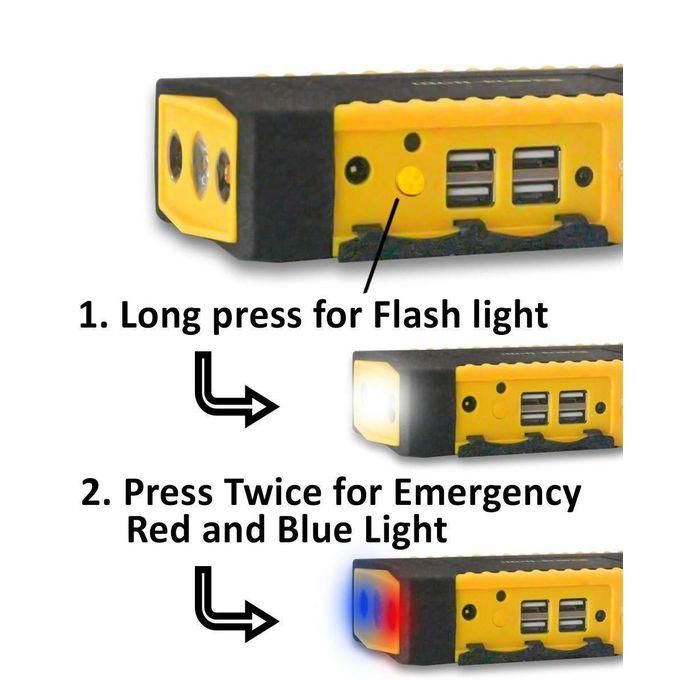 hot sale 12v portable multi function jump starter car jumper starter, mobile phone charger with 2 ports, torch and sos light for all cars