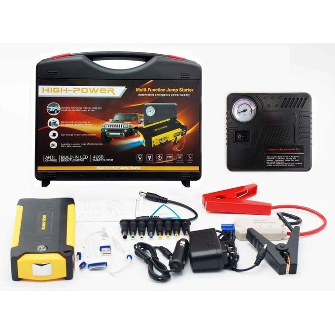 hot sale 12v portable multi function jump starter car jumper starter, mobile phone charger with 2 ports, torch and sos light for all cars