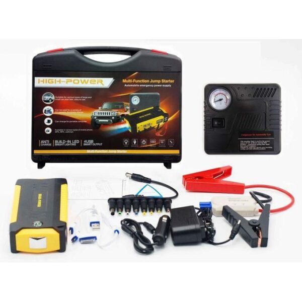 hot sale 12v portable multi function jump starter car jumper starter, mobile phone charger with 2 ports, torch and sos light for all cars