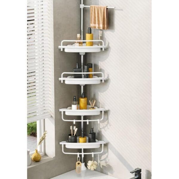hot sale upgraded sturdy shower caddy tension pole corner shower caddy bathroom organizer 18/8 stainless steel rustproof 4 tier adjustable shelves for bathtub shampoo accessories storage rack, multicolor