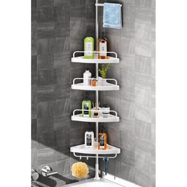 hot sale upgraded sturdy shower caddy tension pole corner shower caddy bathroom organizer 18/8 stainless steel rustproof 4 tier adjustable shelves for bathtub shampoo accessories storage rack, multicolor
